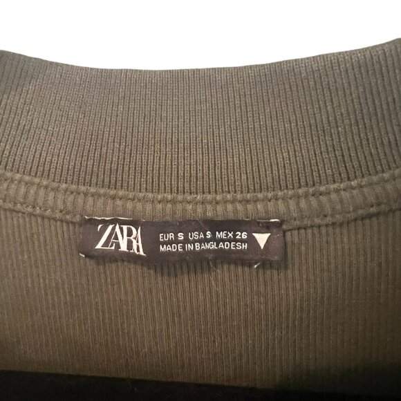 Women's Zara‎ Olive Green Collared Ribbed Crop Top Size Small - Picture 4 of 5